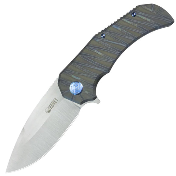 Kubey Bravo One Framelock Flamed Titanium Folding Bohler M390 Drop Pt Knife 367B