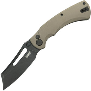 Kubey Dheo Button Lock Beige G10 Folding 14C28N Wharncliffe Pocket Knife 378D