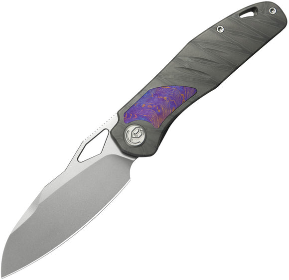 Kubey KB Knives Sudden Framelock Flamed Titanium & Timascus Folding 20CV Pocket Knife 385B