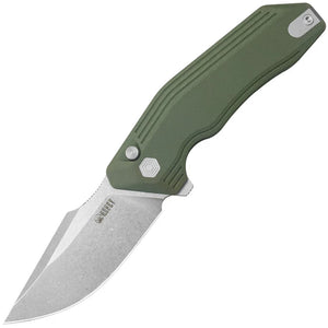 Kubey Basilisk Button Lock Green G10 Folding 14C28N Drop Pt Pocket Knife 391B