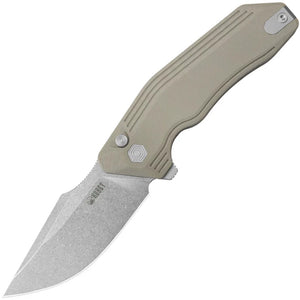 Kubey Basilisk Button Lock Tan G10 Folding 14C28N Drop Pt Pocket Knife 391C