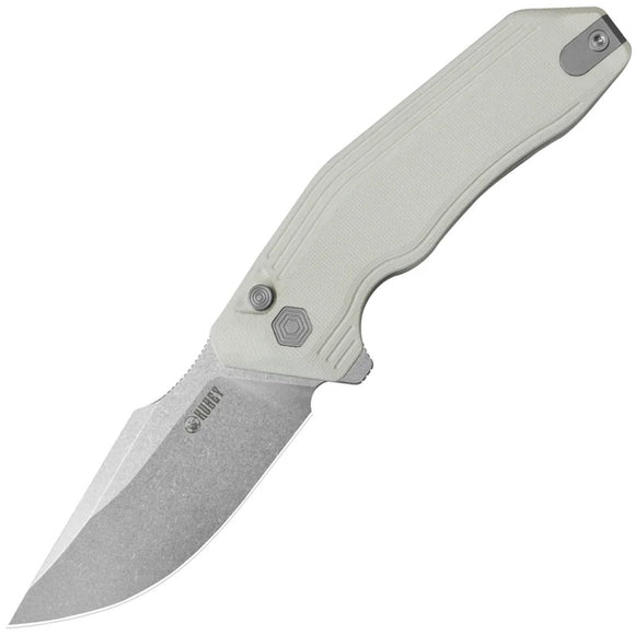 Kubey Basilisk Button Lock Ivory G10 Folding 14C28N Drop Pt Pocket Knife 391D