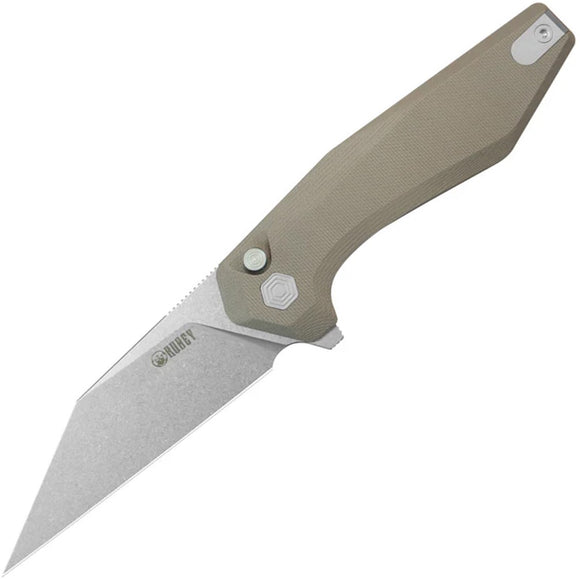 Kubey Fenrir Button Lock Tan G10 Folding 14C28N Wharncliffe Pocket Knife 393C