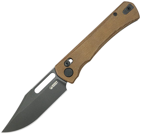 Kubey TBO Crossbar Lock Tan Micarta Folding 14C28N Clip Pt Pocket Knife 396E