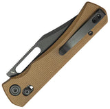 Kubey TBO Crossbar Lock Tan Micarta Folding 14C28N Clip Pt Pocket Knife 396E