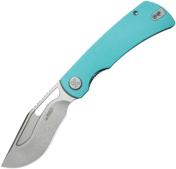 Kubey Gurkha Linerlock Light Blue G10 Folding Sandvik 14C28N Pocket Knife 397B