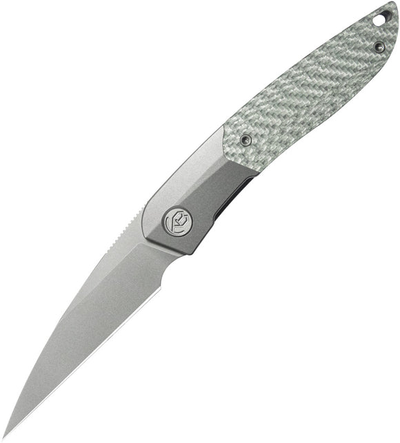 Kubey KB Knives Spike Framelock Gray Titanium & Silver Carbon Fiber Folding M390 Pocket Knife 406A