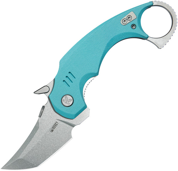 Kubey Jaw Karambit Light Blue Linerlock 14C28N Folding Knife 439B