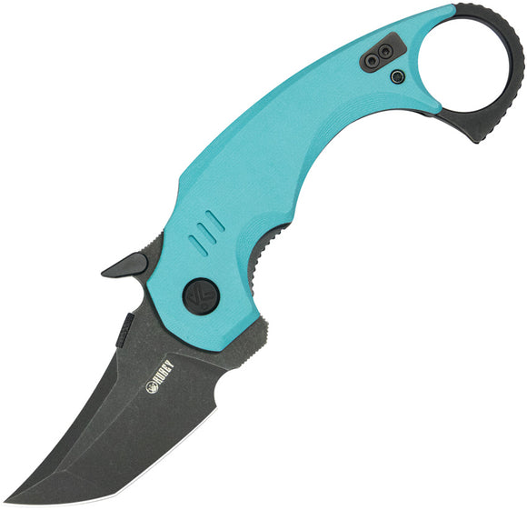 Kubey Jaw Tanto Karambit Linerlock Light Blue G10 Folding 14C28N Pocket Knife 439D