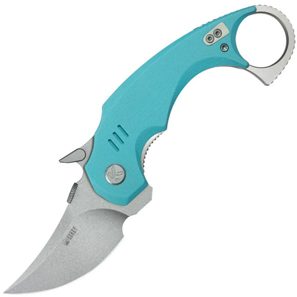 Kubey Jaw Pikal Karambit Linerlock Light Blue G10 Folding 14C28N Pocket Knife 440B