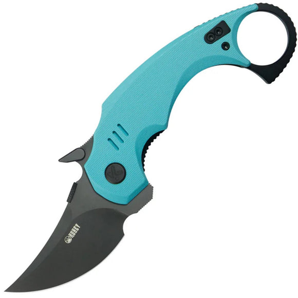 Kubey Jaw Pikal Karambit Linerlock Light Blue G10 Folding Black 14C28N Pocket Knife 440D
