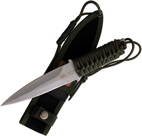 Linton Cutlery Dagger OD Green Cord Wrapped Stainless Fixed Blade Knife 91013A