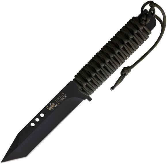 Linton Cutlery Cord Wrapped OD Green Stainless Tanto Fixed Blade Knife 97062B