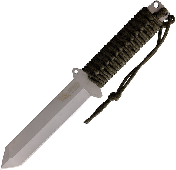 Linton Cutlery Cord Wrapped OD Green Stainless Tanto Fixed Blade Knife 97063A
