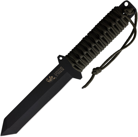 Linton Cutlery Cord Wrapped OD Green Stainless Tanto Fixed Blade Knife 97063B