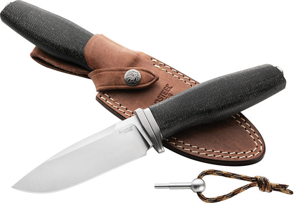 LionSTEEL ACHA Black Burlap Micarta Satin Bohler M390 Fixed Blade Knife AHBLB
