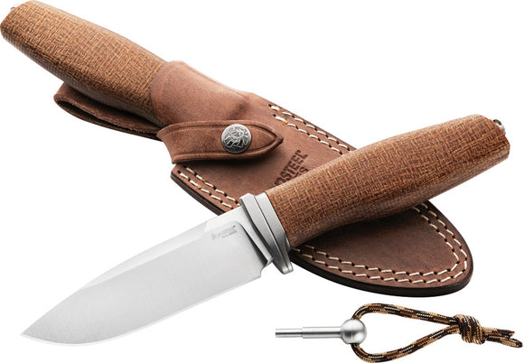 LionSTEEL ACHA Natural Burlap Micarta Satin Bohler M390 Fixed Blade Knife AHBLN
