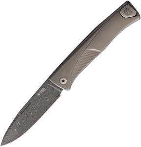LionSteel Thrill Slip Joint Gray Titanium Folding Damascus Pocket Knife TLDGY
