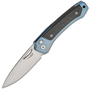 LionSTEEL Twain Button Lock Blue Titanium & Carbon Fiber Folding MagnaCut Knife TWBLCF