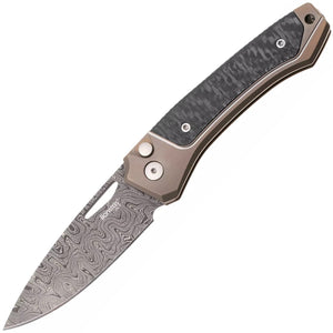 LionSTEEL Twain Button Lock Bronze Titanium & Carbon Fiber Folding Damascus Knife TWDBR