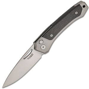 LionSTEEL Twain Button Lock Gray Titanium & Carbon Fiber Folding MagnaCut Knife TWGYCF