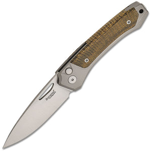 LionSTEEL Twain Button Lock Gray Titanium & Green Micarta Folding MagnaCut Knife TWGYCVG