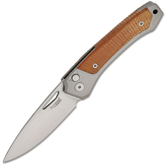 LionSTEEL Twain Button Lock Gray Titanium & Natural Micarta Folding MagnaCut Knife TWGYCVN