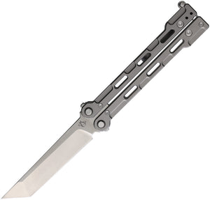 Mantis Flux Balisong Gray Titanium 154CM Stainless Tanto Butterfly Knife 8032