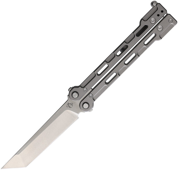 Mantis Flux Balisong Gray Titanium 154CM Stainless Tanto Butterfly Knife 8032