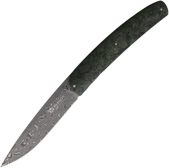 Maserin Gourmet Linerlock Green Carbon Fiber Folding Damascus Pocket Knife 380DV