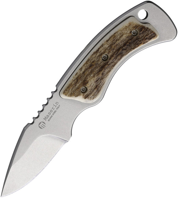 Maserin Mini Trapper Stag Elmax Fixed Blade Knife w/ Leather Sheath 924CV1