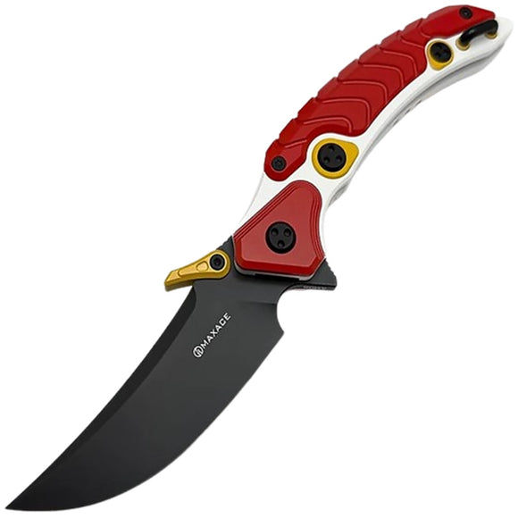 Maxace Dragon Knight Framelock Red & White Titanium Folding M398 Knife AM081A