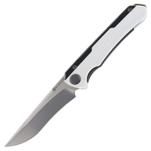 Maxace Kestrel Framelock Black Aluminum & White G10 Folding MagnaCut Pocket Knife MM281A