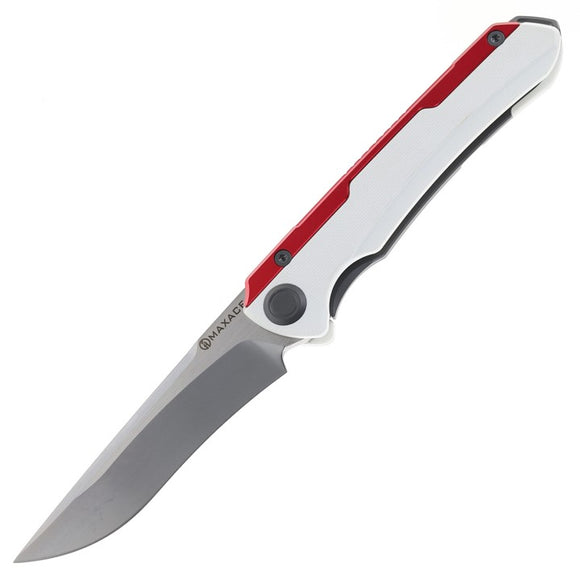 Maxace Kestrel Framelock Red Aluminum & White G10 Folding MagnaCut Pocket Knife MM281C