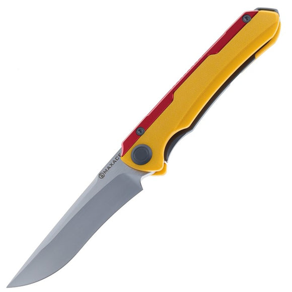 Maxace Kestrel Framelock Red Aluminum & Yellow G10 Folding MagnaCut Pocket Knife MM281D