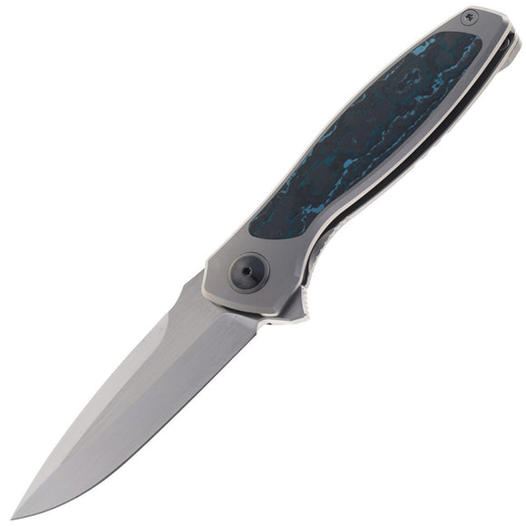 Maxace Perseus Framelock Titanium & Blue Fatcarbon Fiber Folding MagnaCut Pocket Knife OM471B