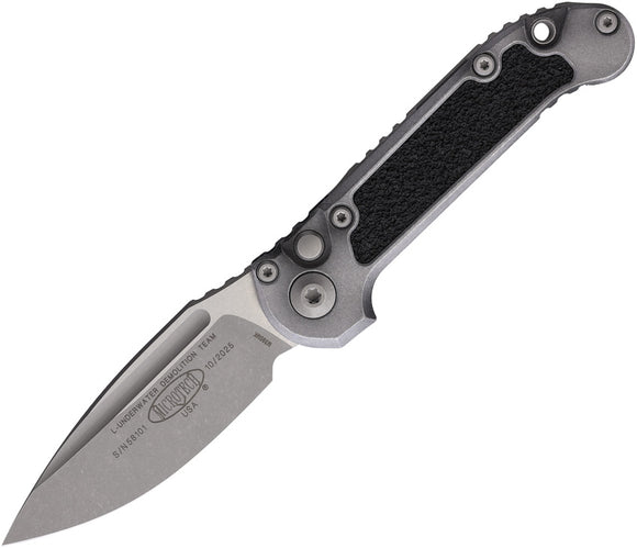 Microtech Automatic LUDT Gen III Knife Button Lock Weathered Gray Aluminum Drop Pt Blade 113510APWME