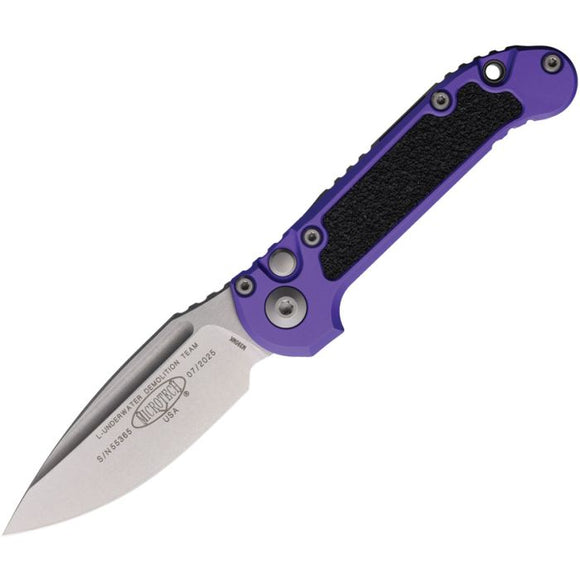 Microtech Automatic LUDT Gen III Knife Button Lock Purple Aluminum Stonewash Blade 113510PU