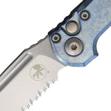 Microtech Automatic LUDT Marfione Select Button Lock Knife Ice Blue Titanium M390MK Serrated Drop Pt Blade 113511MS11