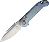 Microtech Automatic LUDT Marfione Select Button Lock Knife Ice Blue Titanium M390MK Serrated Drop Pt Blade 113511MS11