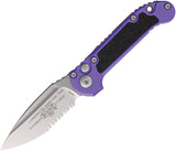 Microtech Automatic LUDT Gen III Button Lock Purple Aluminum & Traction M390MK Serrated Knife 113511PU