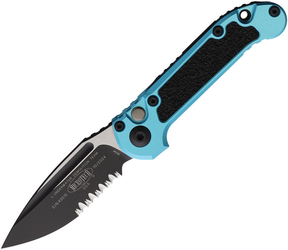 Microtech Automatic LUDT Gen III Knife Button Lock Turquoise Aluminum Serrated M390MK Blade 11352TQ