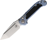 Microtech Automatic LUDT Marfione Select Button Lock Knife Ice Blue Titanium & Traction M390MK Tanto Blade 113610MS12