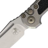 Microtech Automatic LUDT Marfione Select Button Lock Knife Gray Titanium & Traction M390MK Tanto Blade 113610MS8