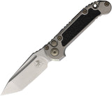 Microtech Automatic LUDT Marfione Select Button Lock Knife Gray Titanium & Traction M390MK Tanto Blade 113610MS8