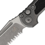 Microtech Automatic LUDT Marfione Select Button Lock Knife Gray Titanium & Traction Apocalyptic M390MK Serrated Tanto Blade 113611APMS2