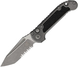 Microtech Automatic LUDT Marfione Select Button Lock Knife Gray Titanium & Traction Apocalyptic M390MK Serrated Tanto Blade 113611APMS2