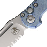 Microtech Automatic LUDT Marfione Select Button Lock Knife Ice Blue Titanium M390MK Serrated Tanto Blade 113611MS11