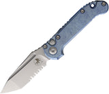 Microtech Automatic LUDT Marfione Select Button Lock Knife Ice Blue Titanium M390MK Serrated Tanto Blade 113611MS11