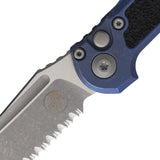 Microtech Automatic LUDT Marfione Select Button Lock Knife Antique Blue Titanium & Traction Apocalyptic M390MK Serrated Tanto Blade 113612APMS4